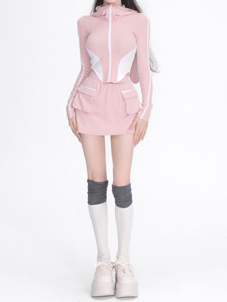 Sportig rosa hoodie och kjol set