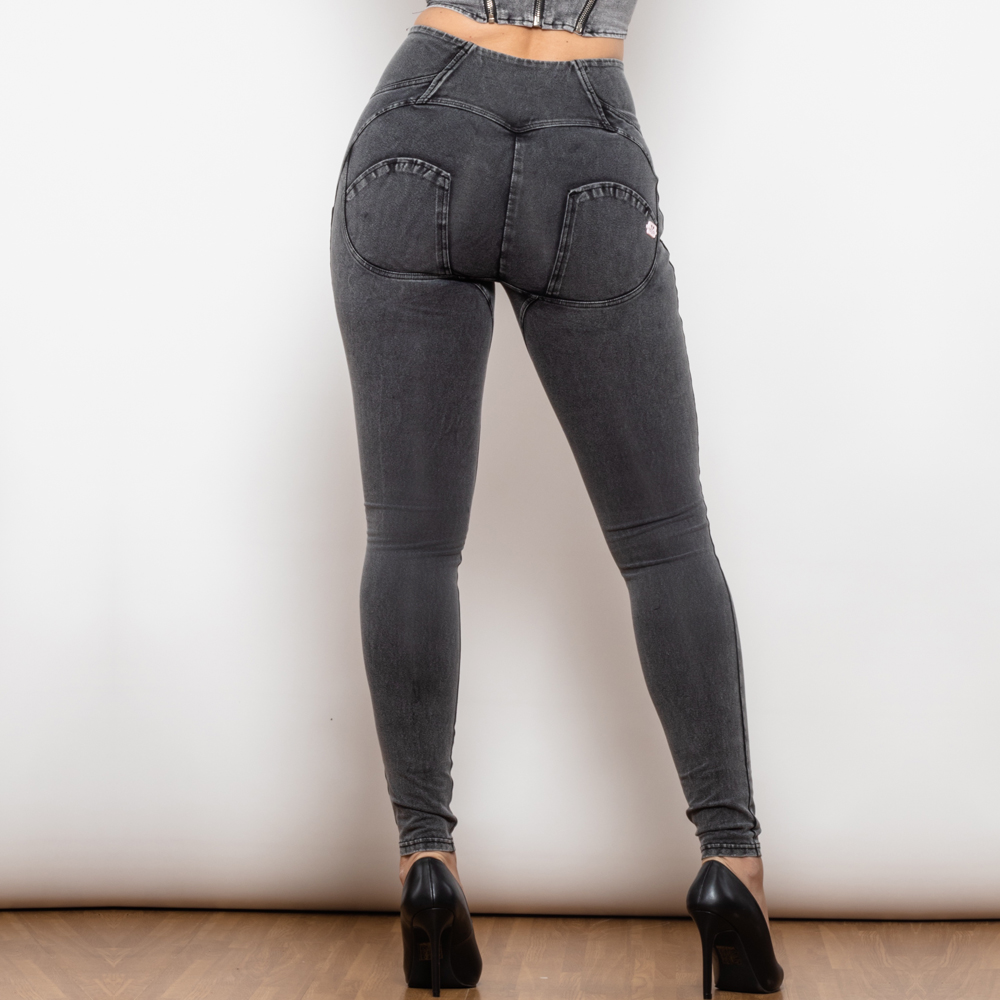Grå  tighta jeans med hög midja