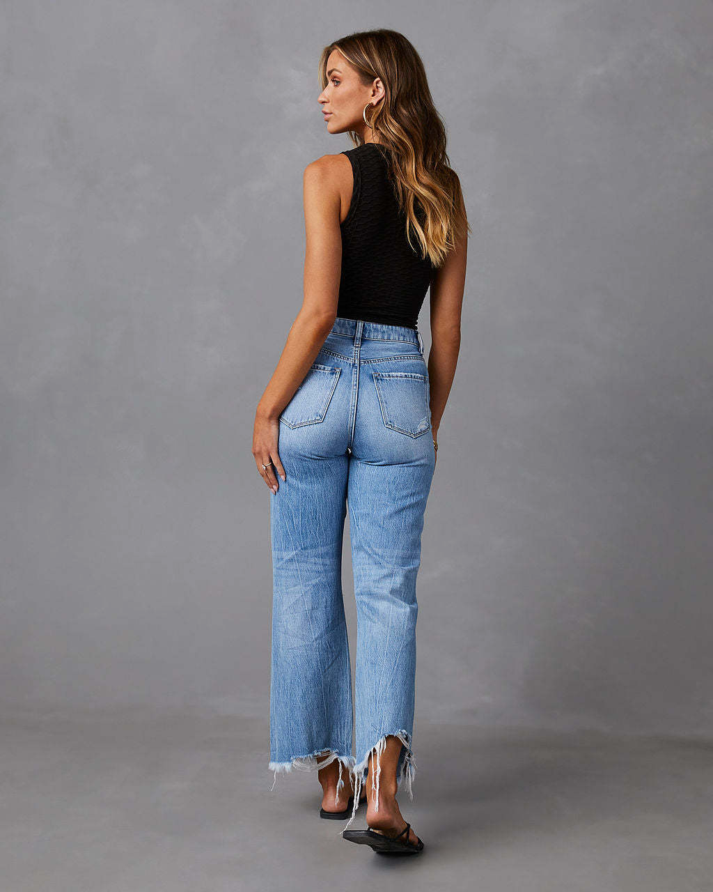 Rippade jeans med hög midja och vida ben
