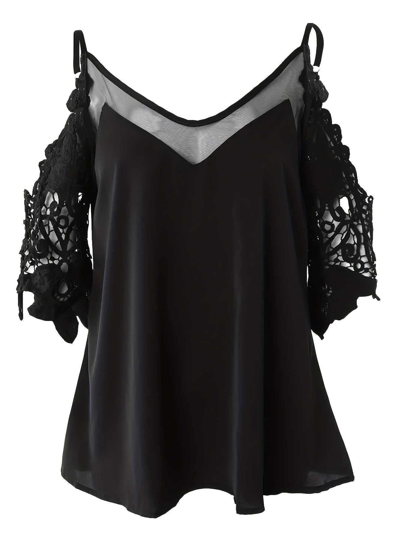 Off shoulder blus med spetsärmar