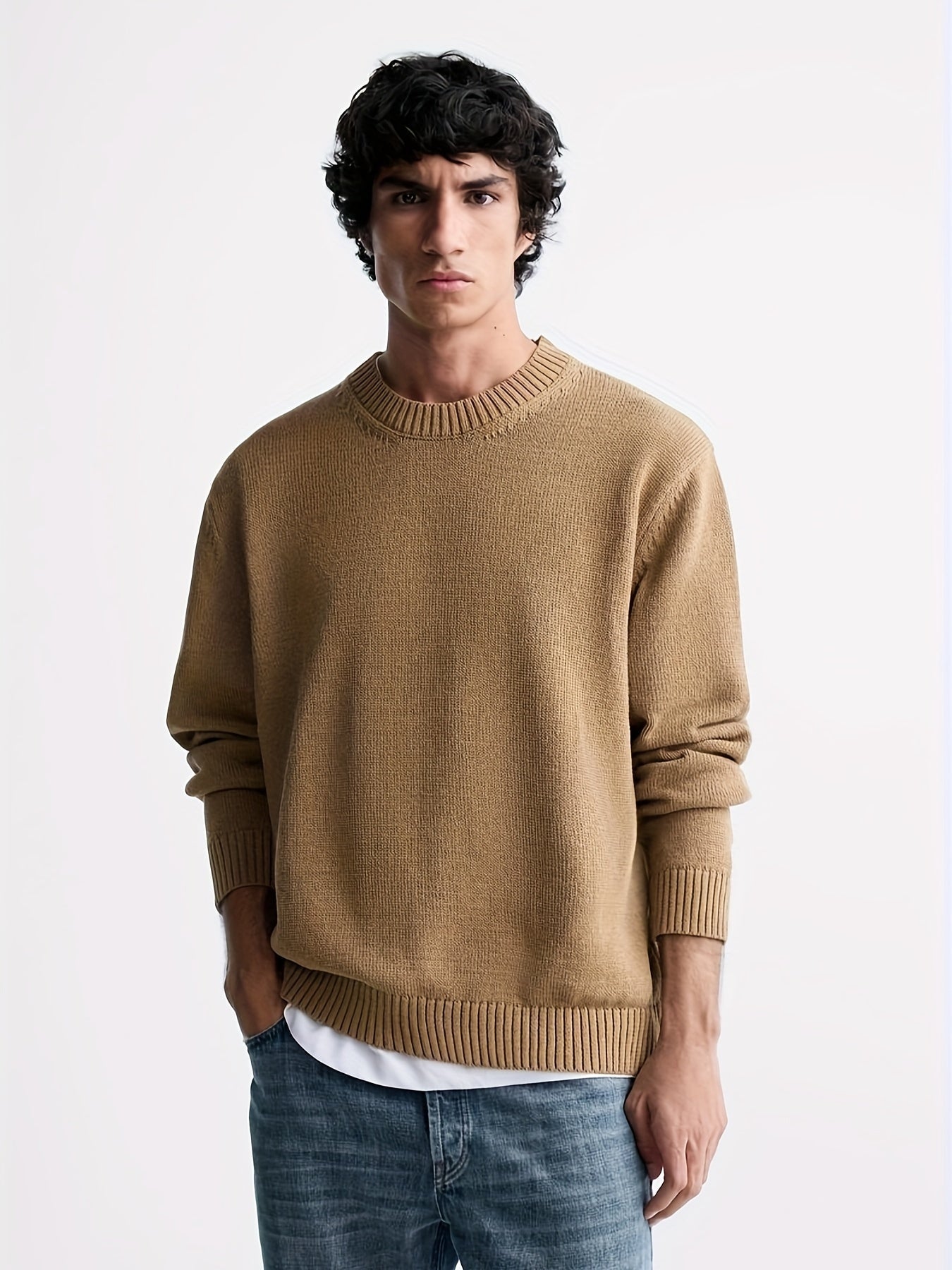 Löst stickad beige tröja