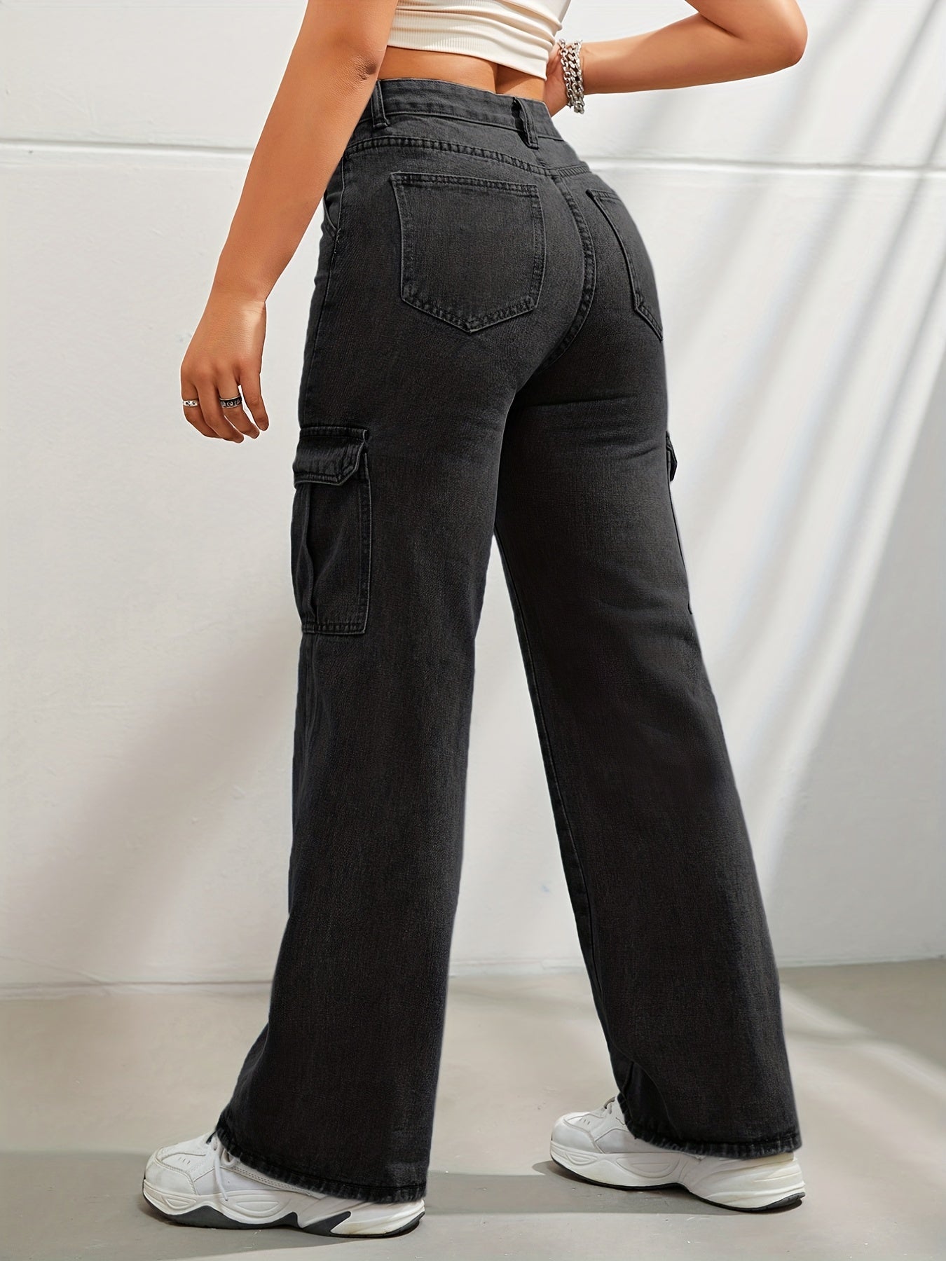 Cargobyxor i jeans med hög midja