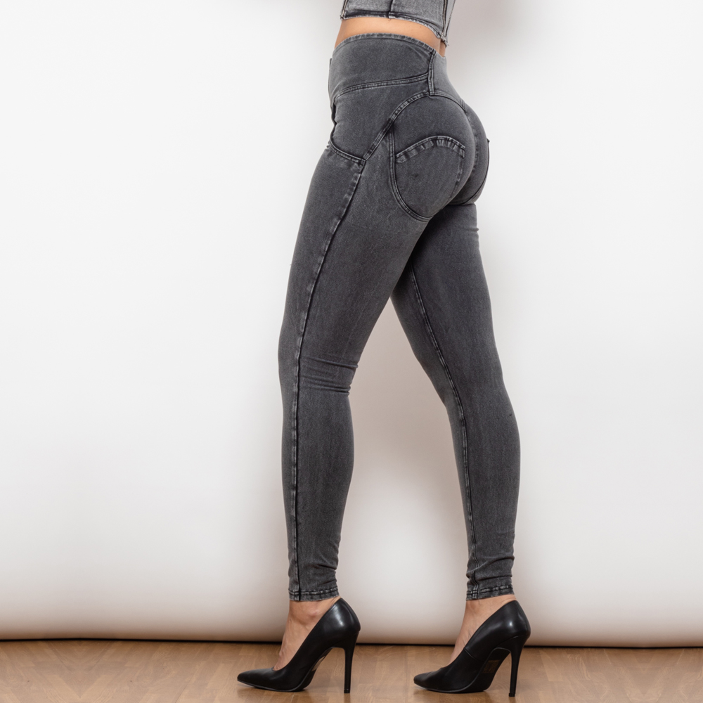 Grå  tighta jeans med hög midja