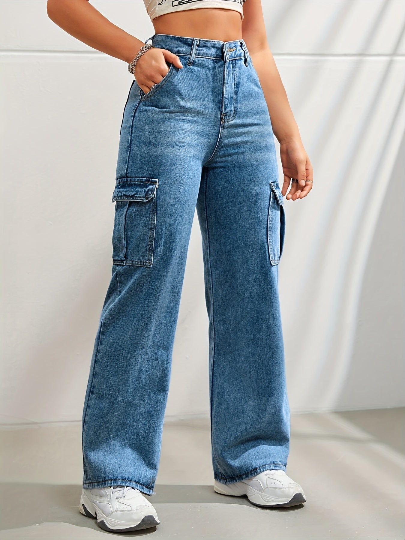 Cargobyxor i jeans med hög midja
