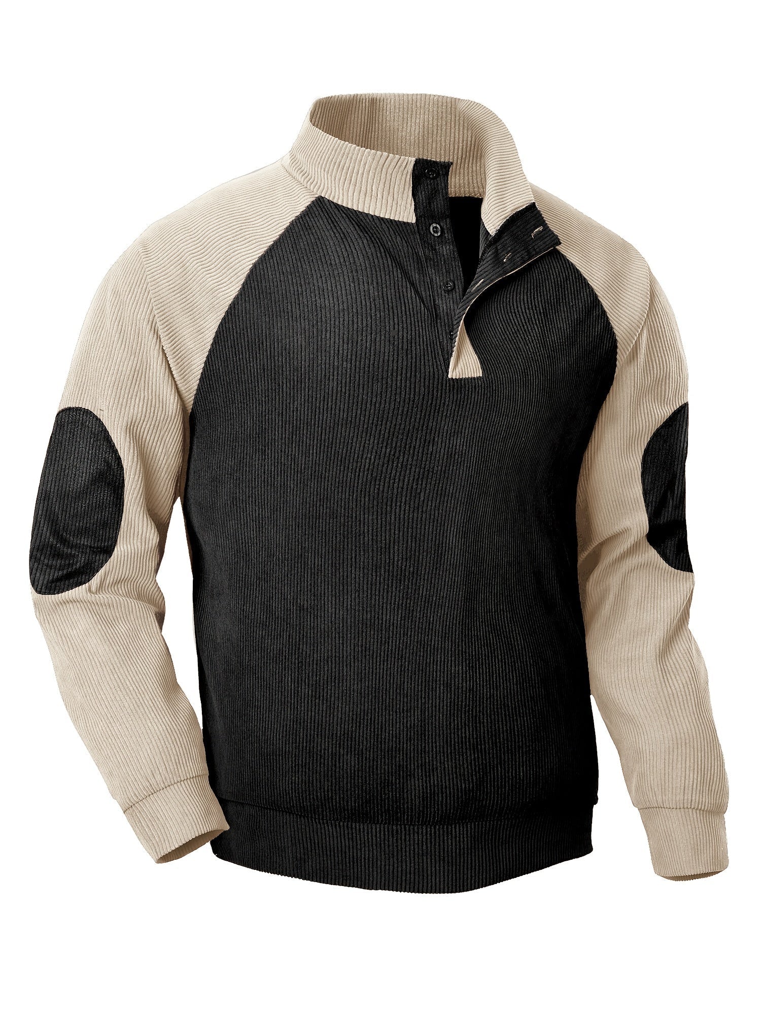 Ribbstickad vintage Henley skjorta med lå nga ärmar och stå krage