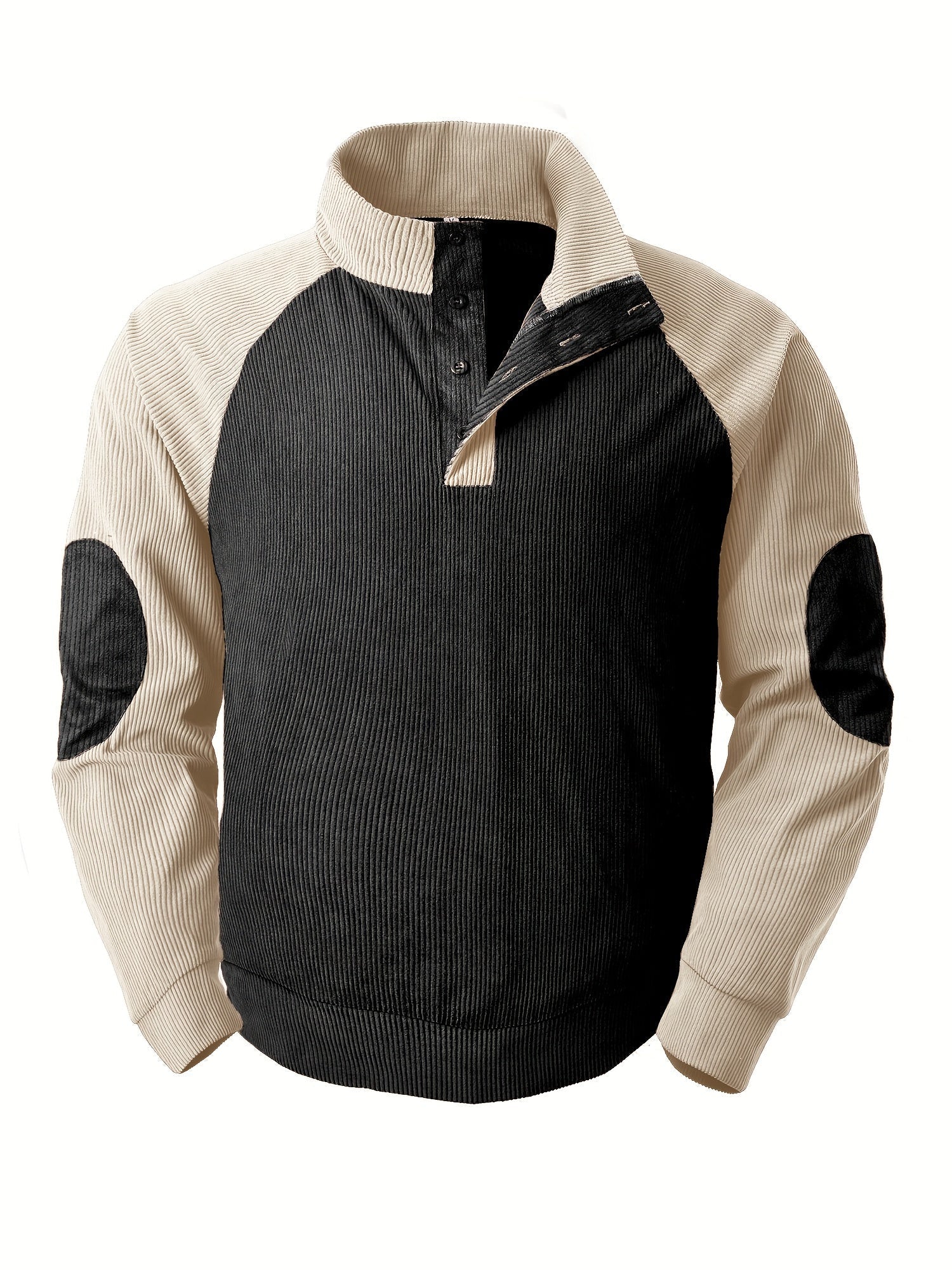 Ribbstickad vintage Henley skjorta med lå nga ärmar och stå krage