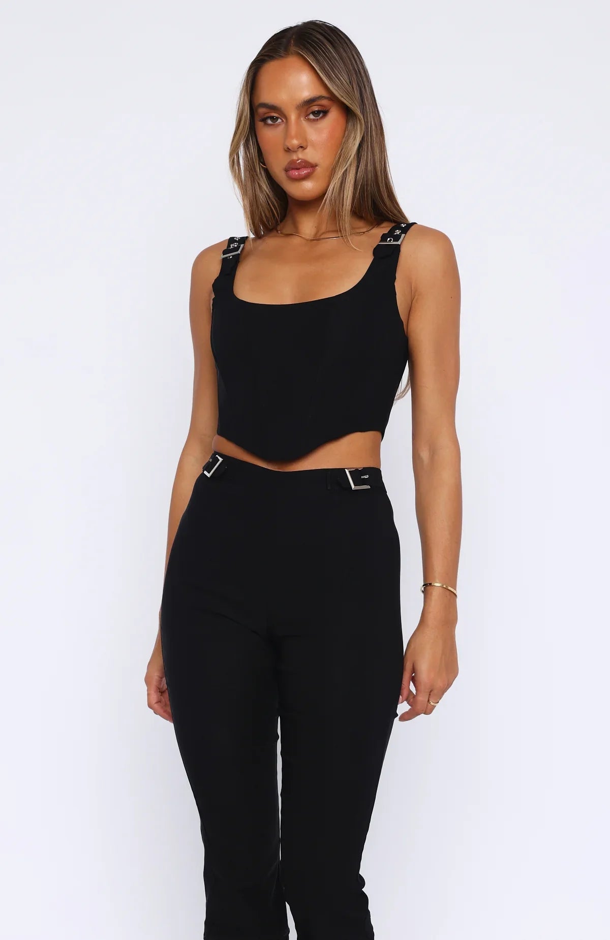 V Hem Bustier Med Dragkedja bak i Svart