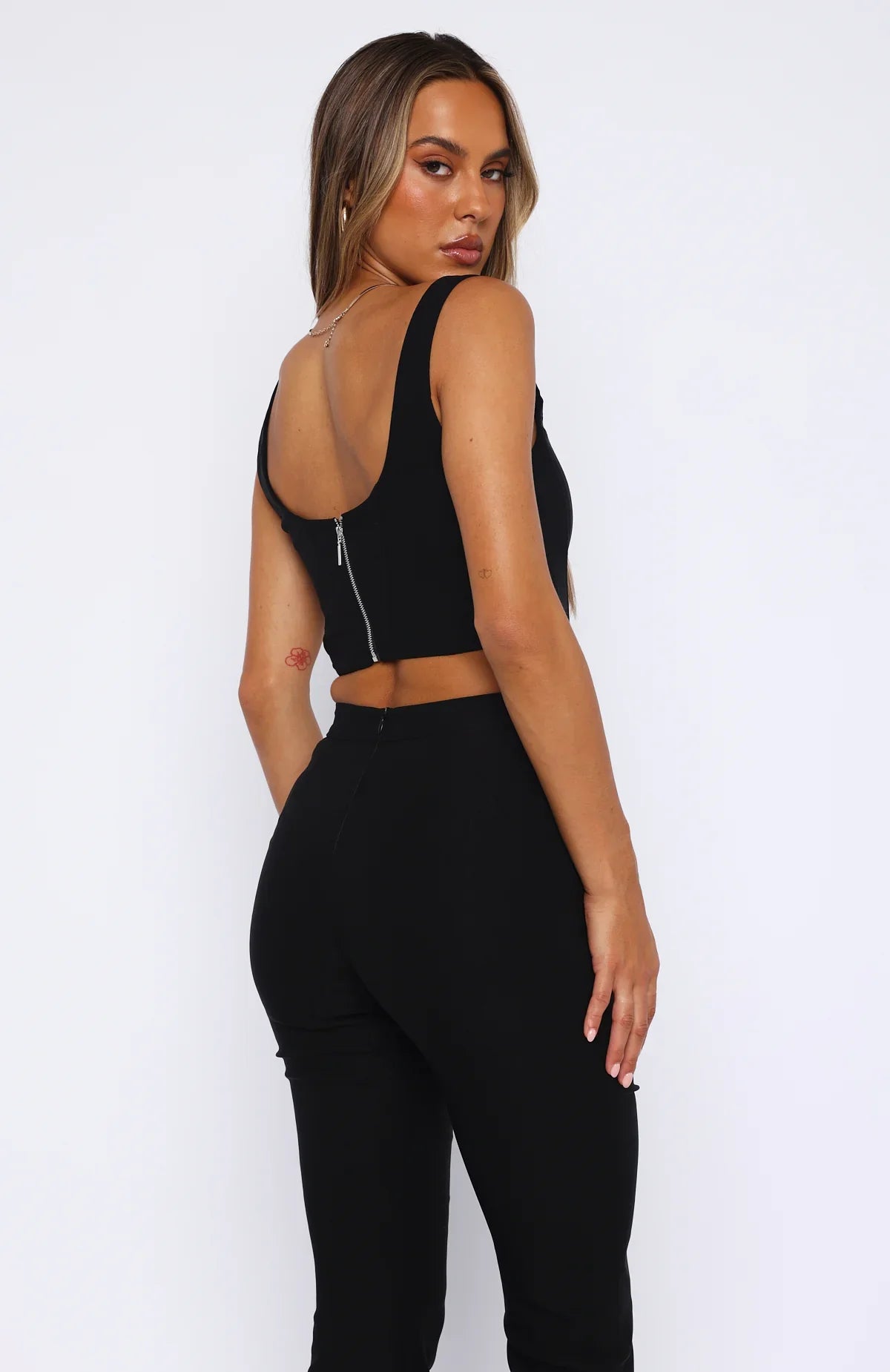 V Hem Bustier Med Dragkedja bak i Svart
