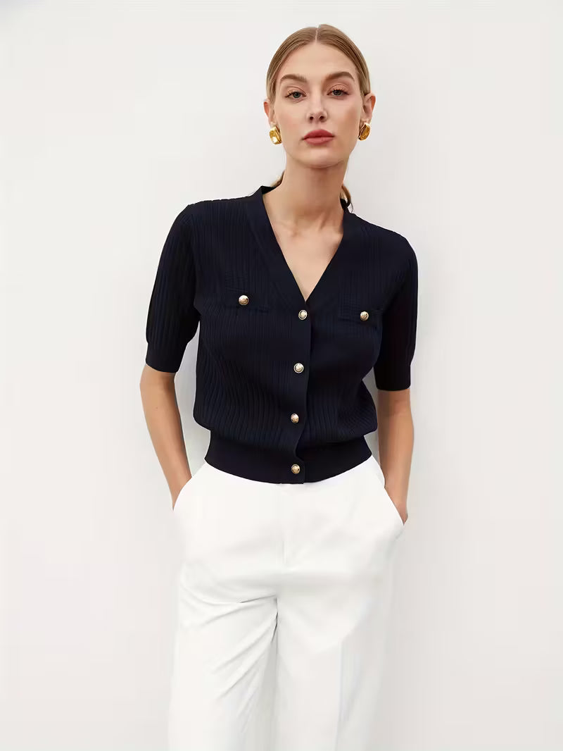 Kortärmad randig svart kofta