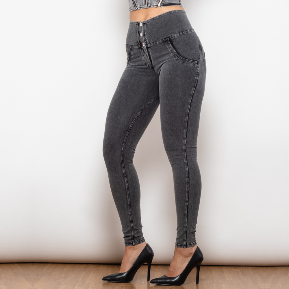 Grå  tighta jeans med hög midja