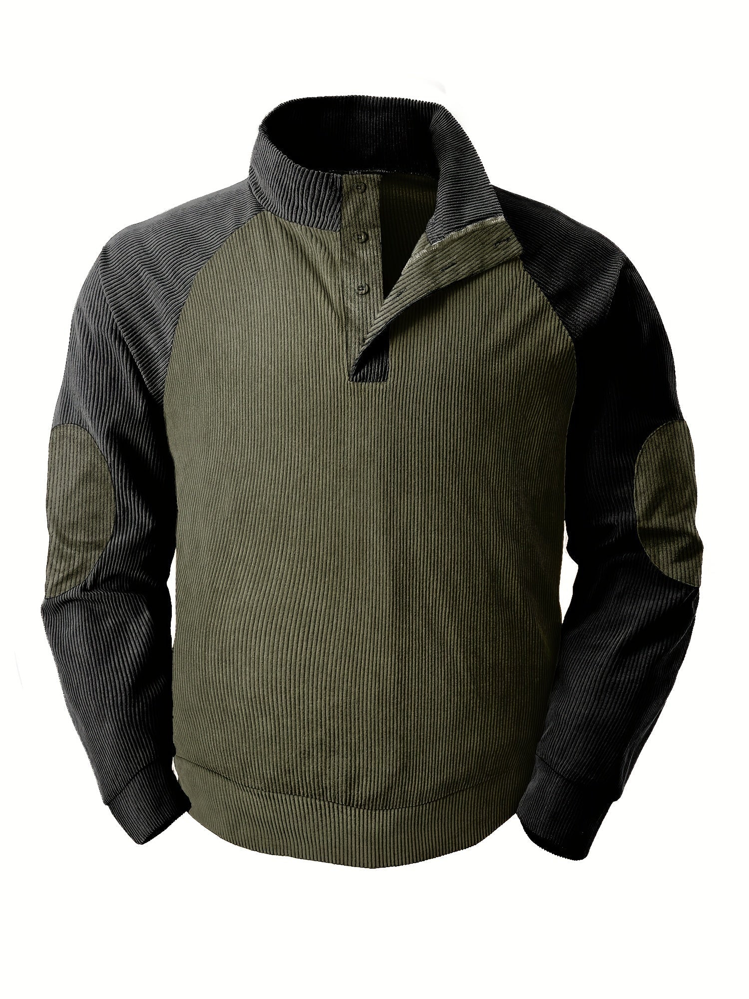 Ribbstickad vintage Henley skjorta med lå nga ärmar och stå krage