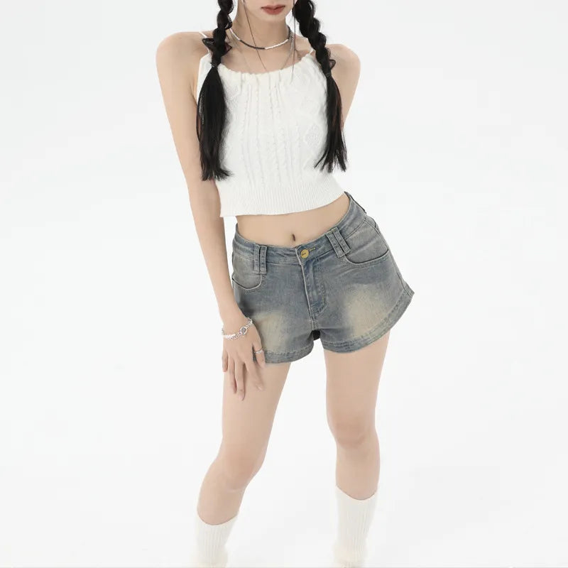 Retro blŒ jeansshorts