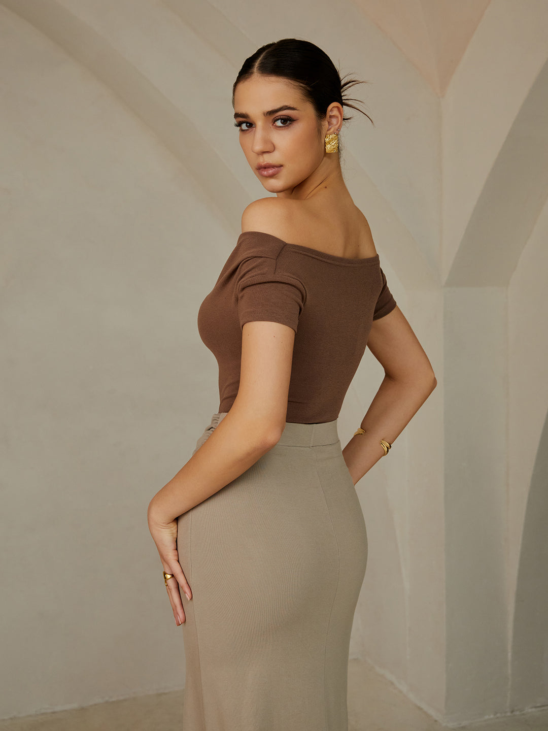 Plisserad T-shirt med bara axlar