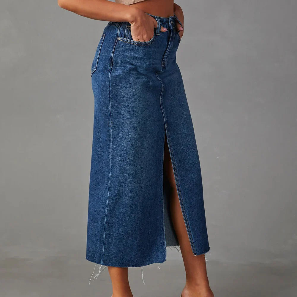 Denim Maxikjol med slits