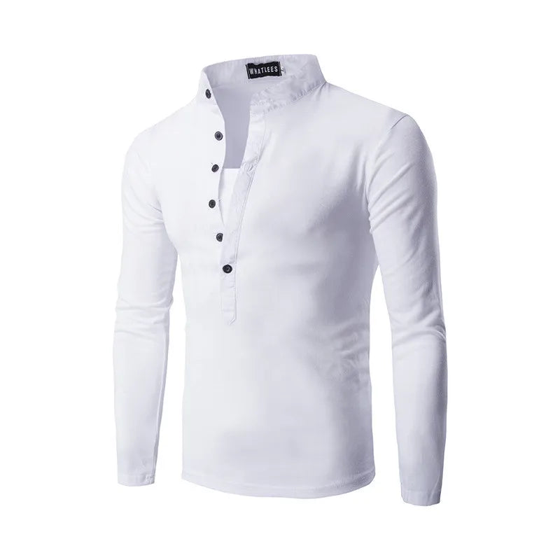 Lå ngärmad T-shirt med knappar
