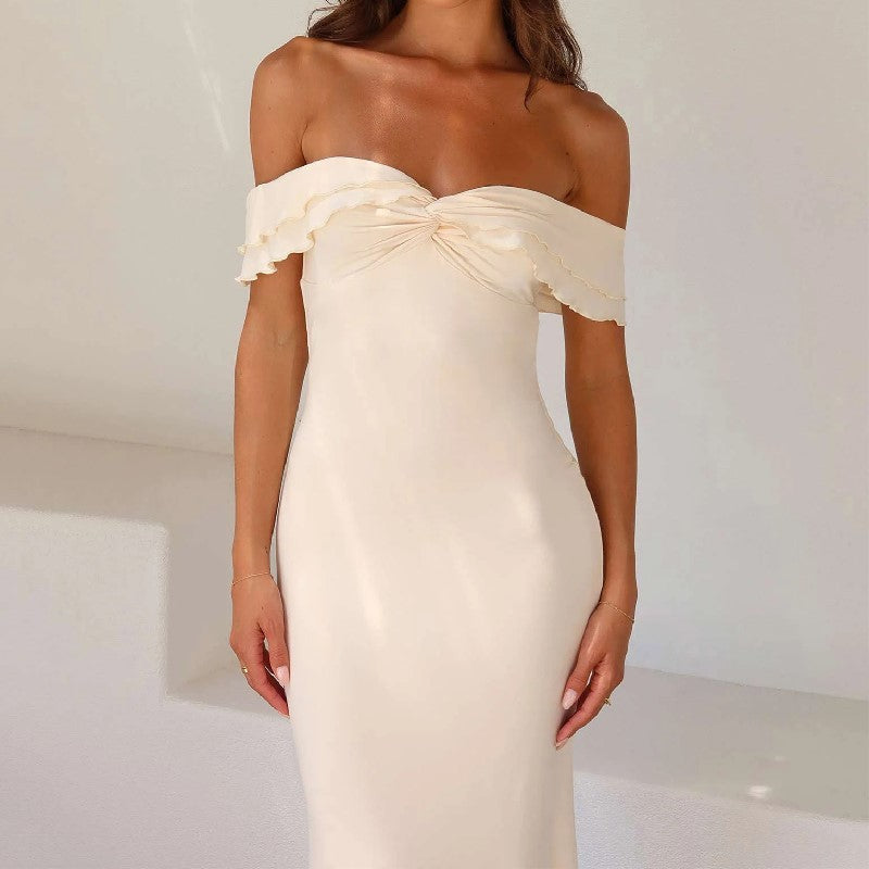 Off Shoulder Slida MaxiklŠnning I Beige