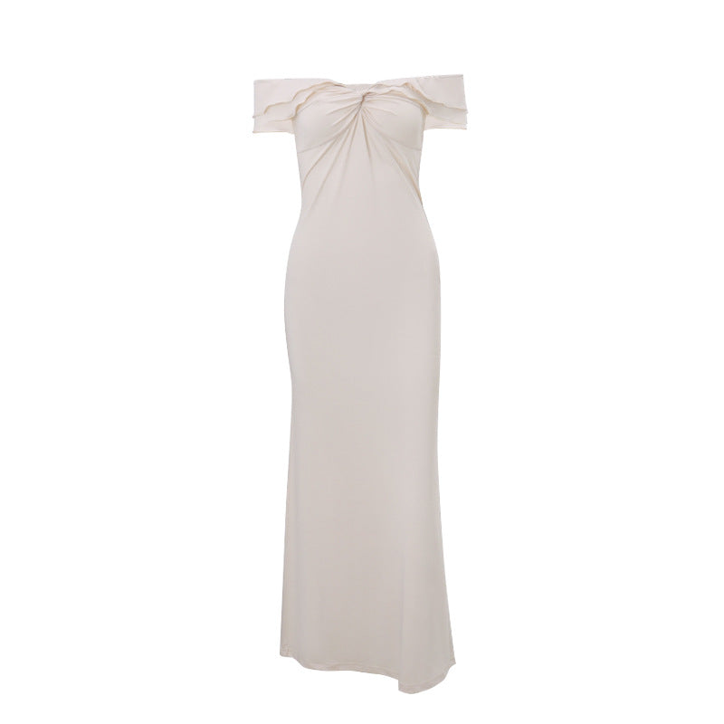 Off Shoulder Slida MaxiklŠnning I Beige