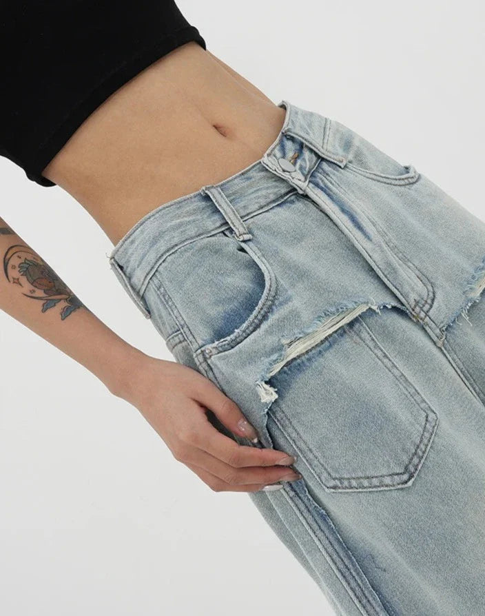 Vintage jeans med hög midja och raka ben
