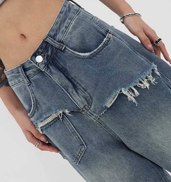 Vintage jeans med hög midja och raka ben