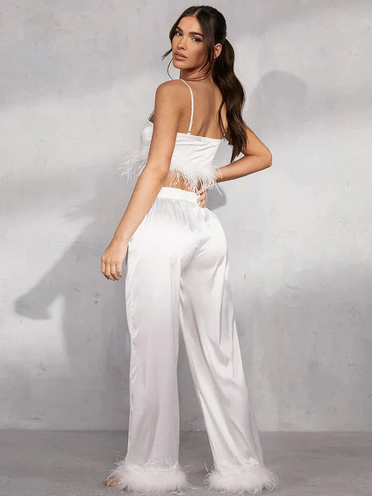 Camisole set med fjädrar