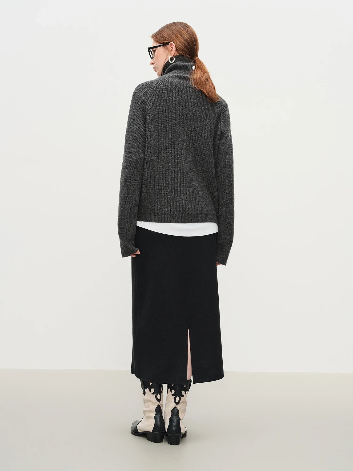 Loose fit stickad tröja i ullblandning med dragkedja