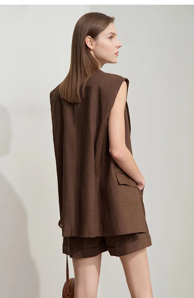 Set med lösviktslinne och shorts i bomull och linne