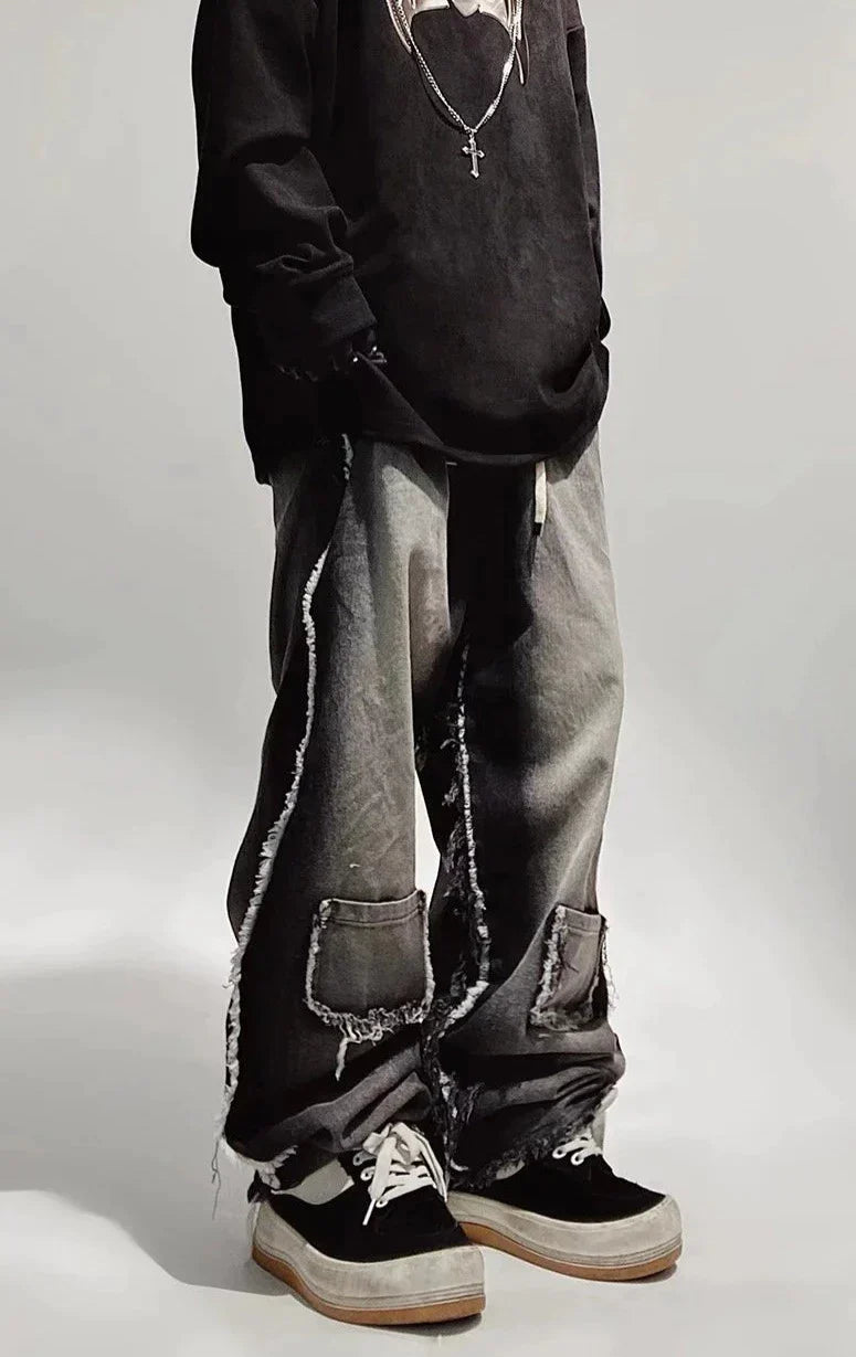 Rippade oversized svarta jeans
