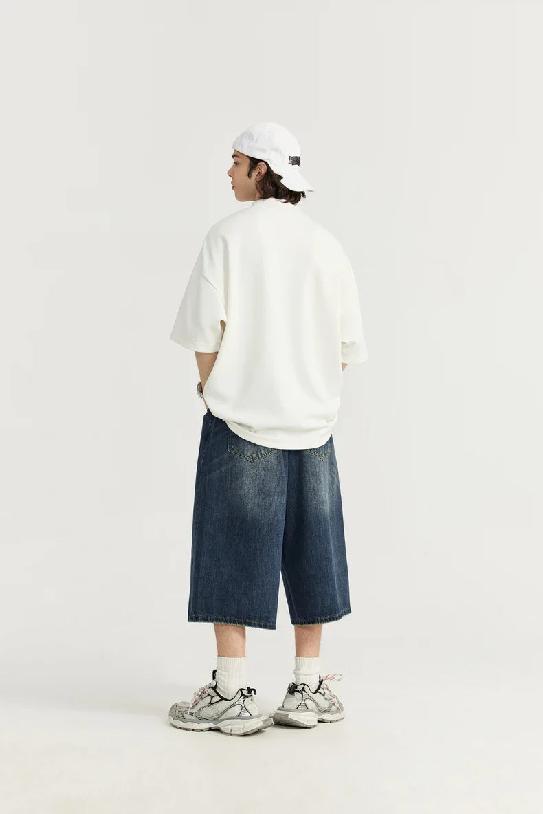 jeansshorts med vida ben