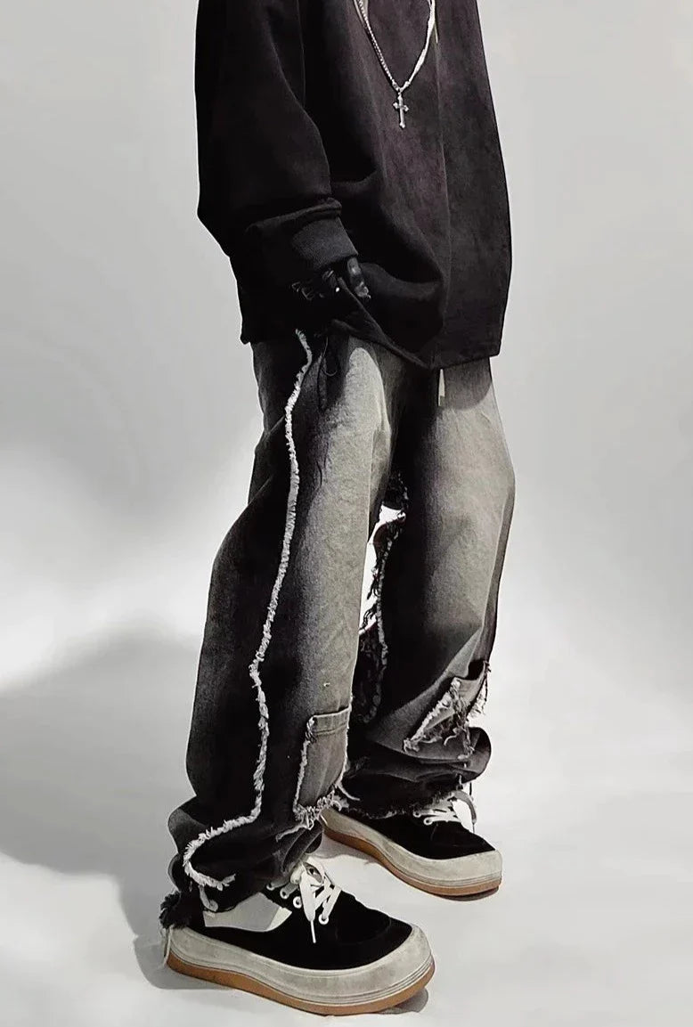 Rippade oversized svarta jeans