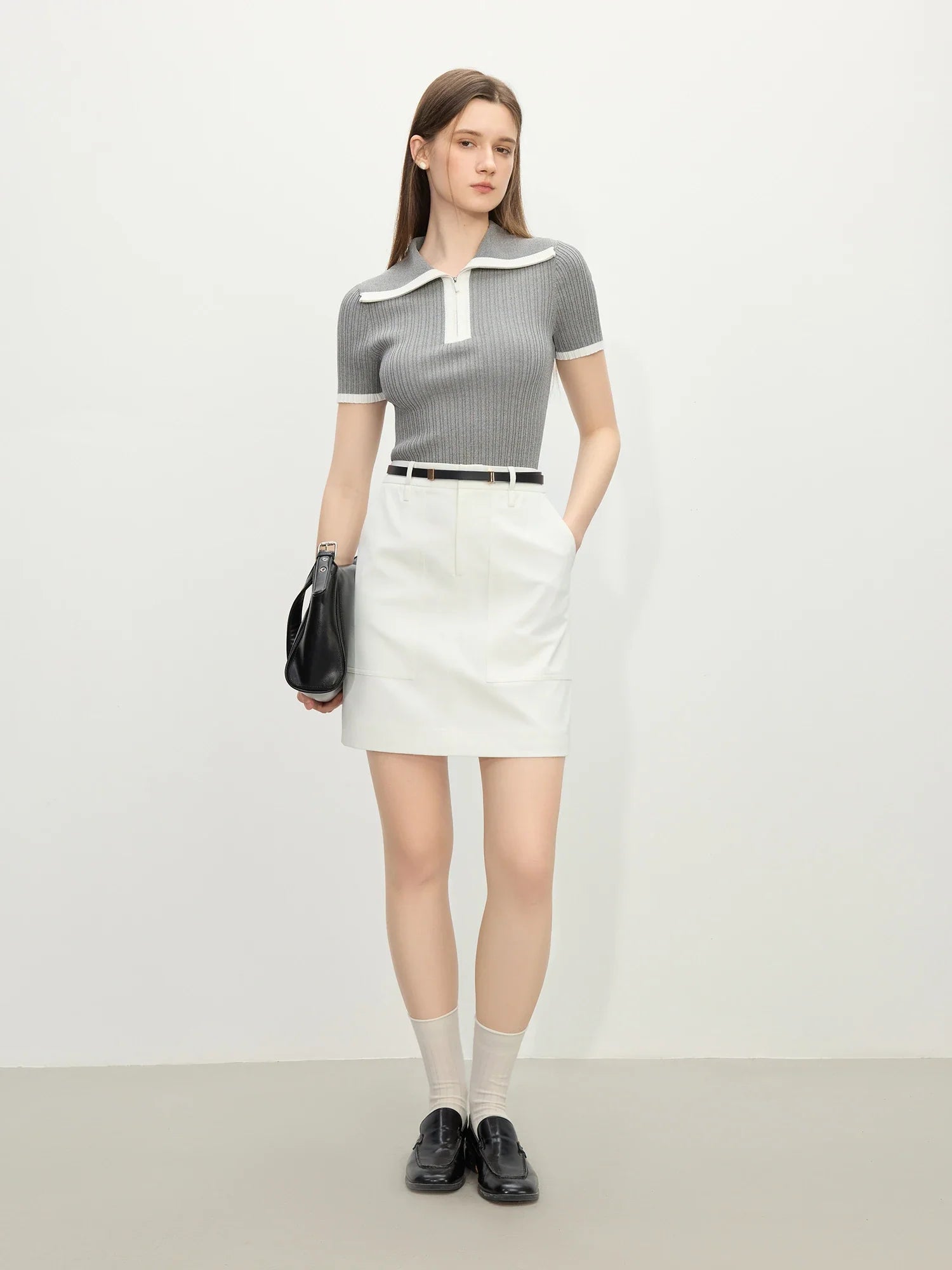 Kortärmad stickad randig t-shirt