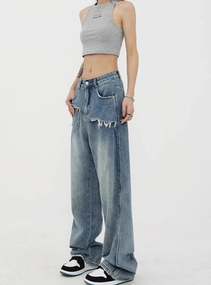Vintage jeans med hög midja och raka ben