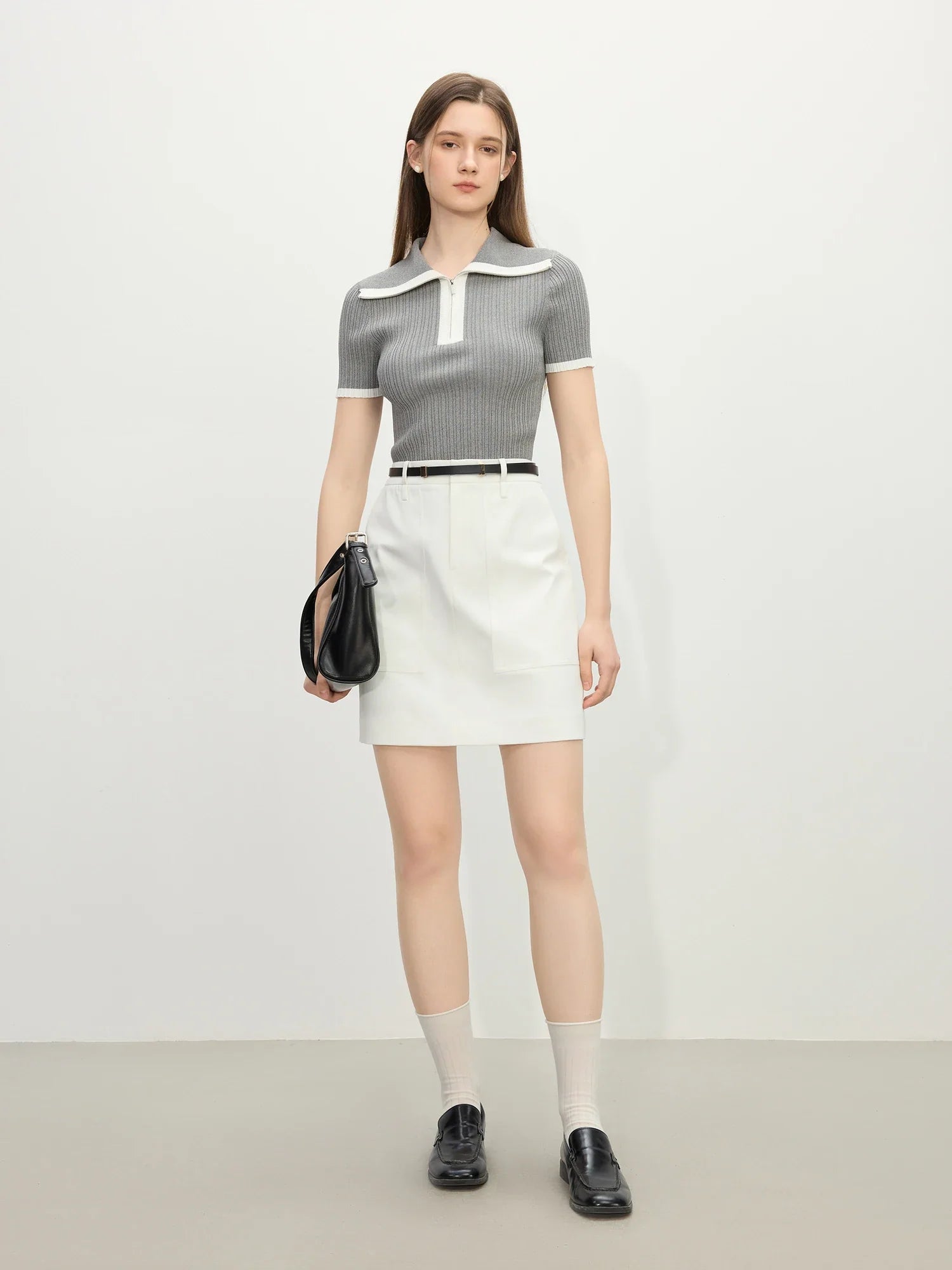 Kortärmad stickad randig t-shirt