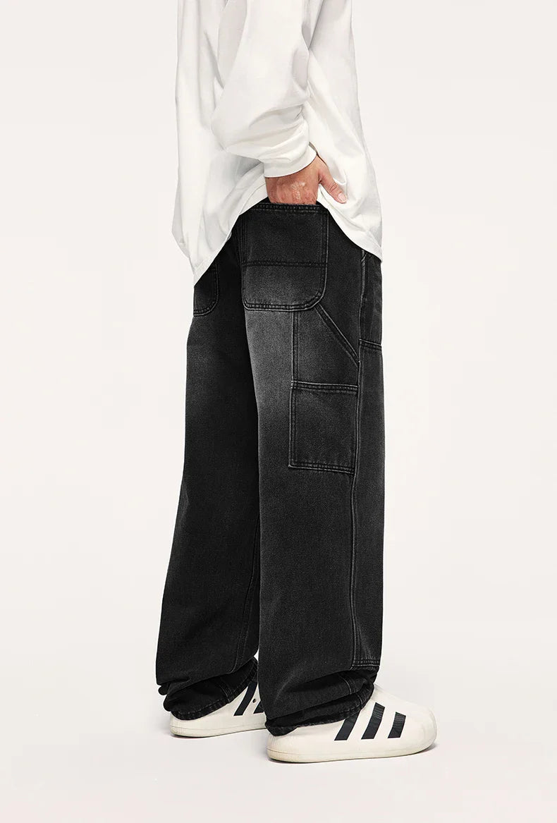 Retrotvättade jeans med vida ben