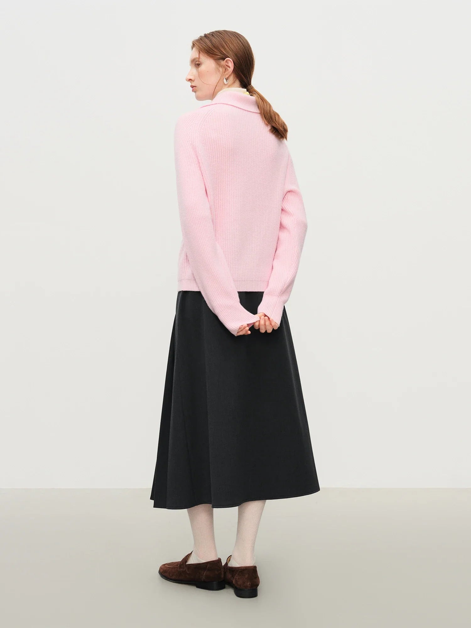 Loose fit stickad tröja i ullblandning med dragkedja