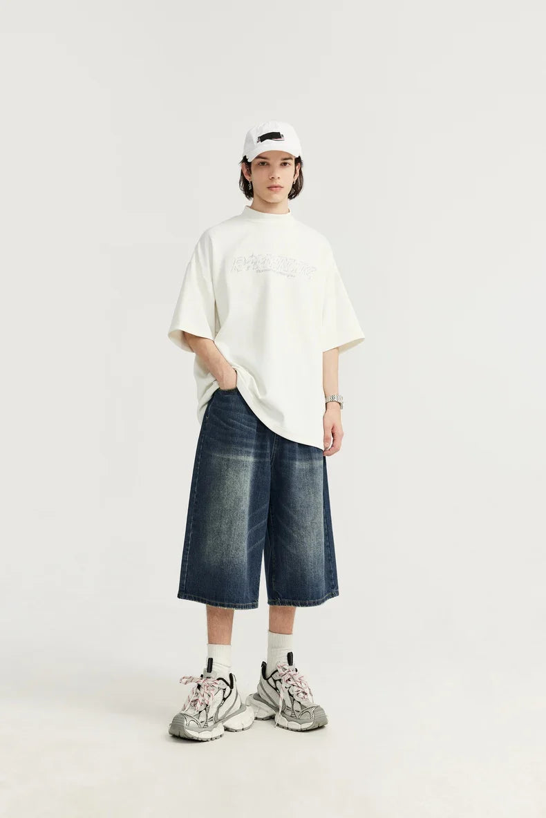 jeansshorts med vida ben