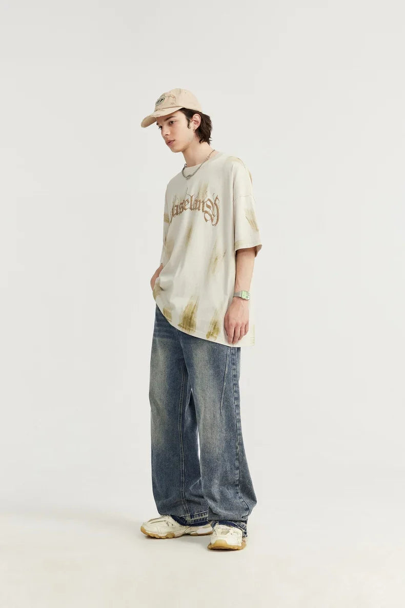 Frasade tvättade jeans med vida ben