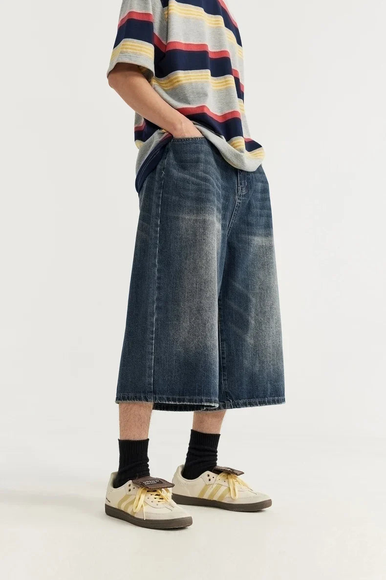 jeansshorts med vida ben