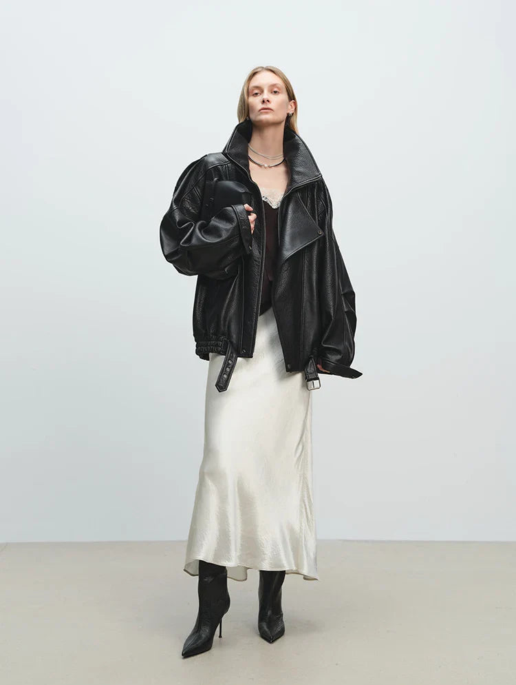 Mjuk, överdimensionerad läderjacka