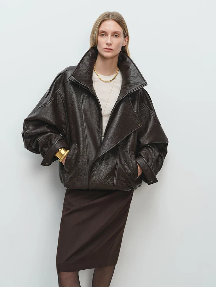 Mjuk, överdimensionerad läderjacka