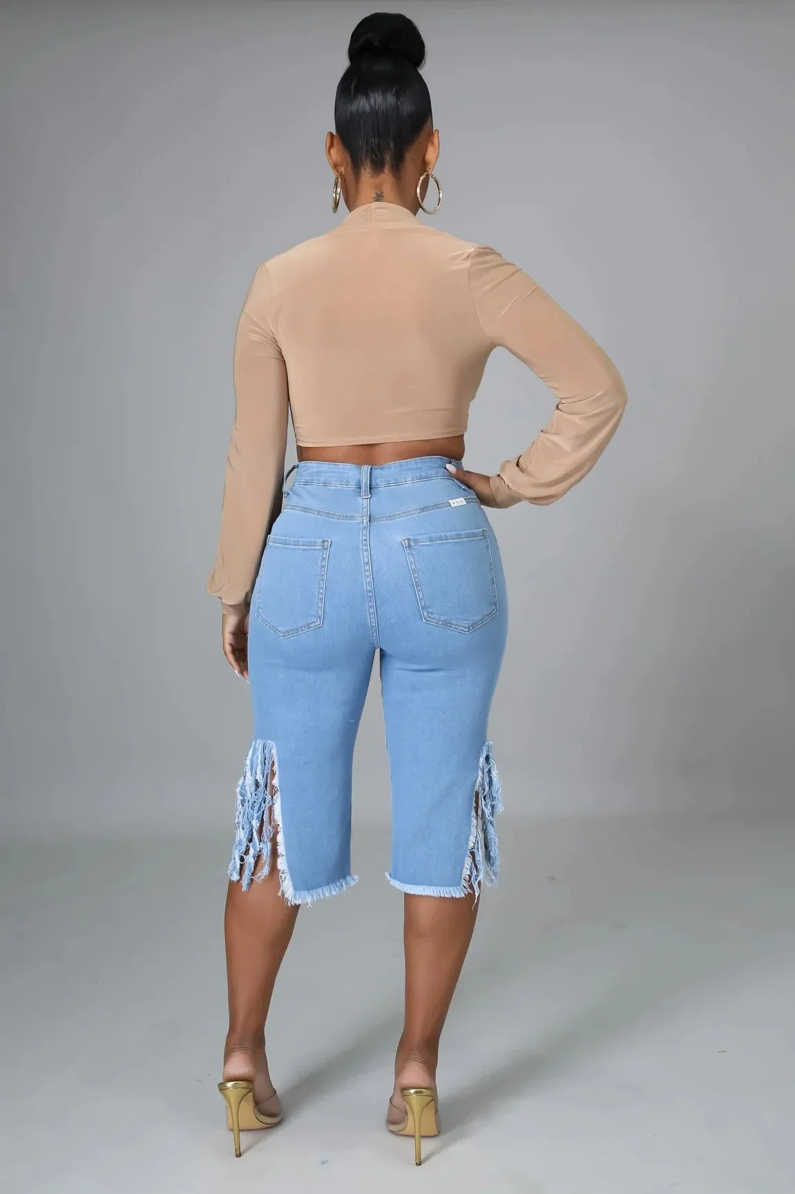 Rippade jeansshorts