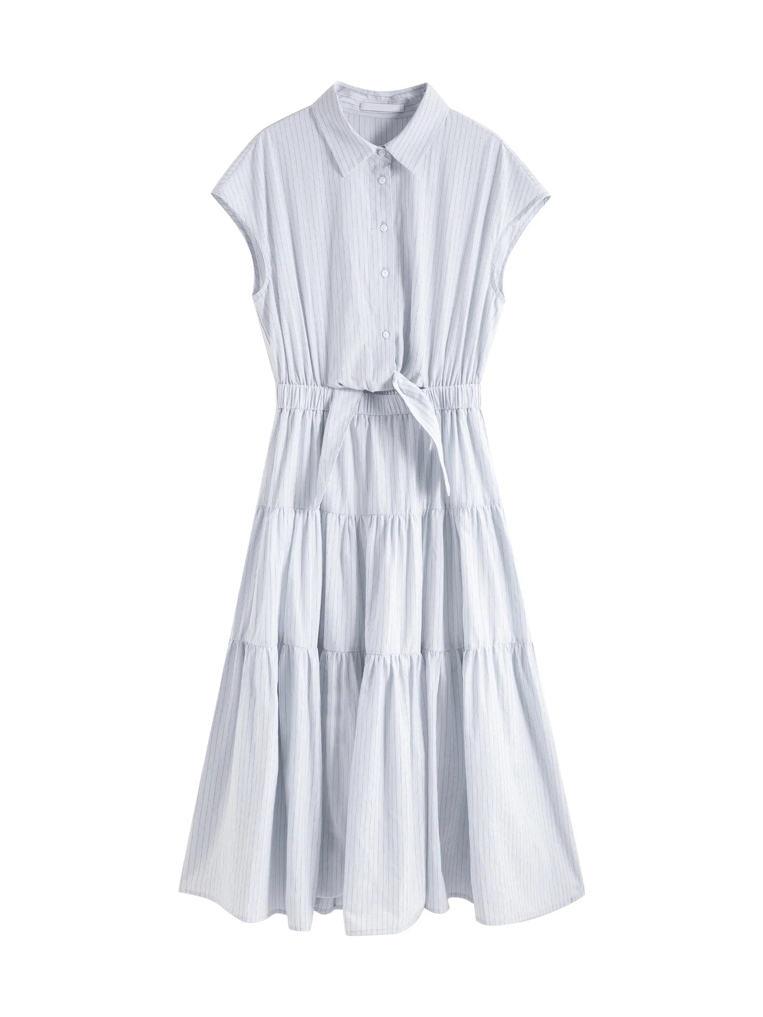 Ärmlös Blå Vit Randig Midiklänning