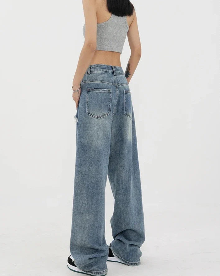 Vintage jeans med hög midja och raka ben