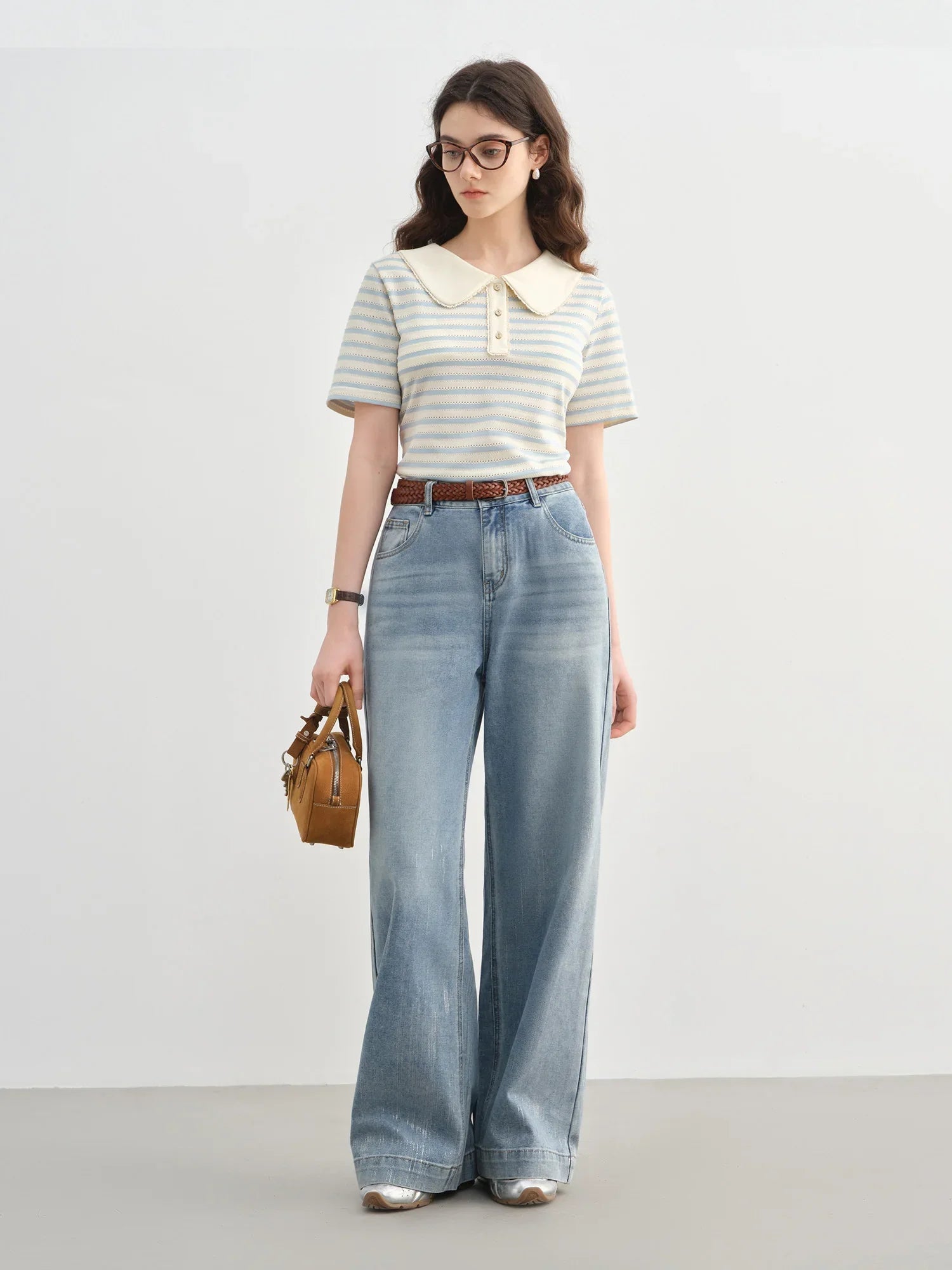 Randig kortärmad pikétröja