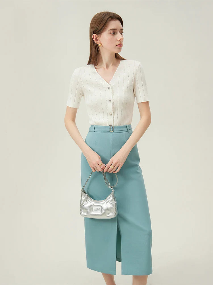 Mångsidig Klassisk Beige Stickad Sidenkofta