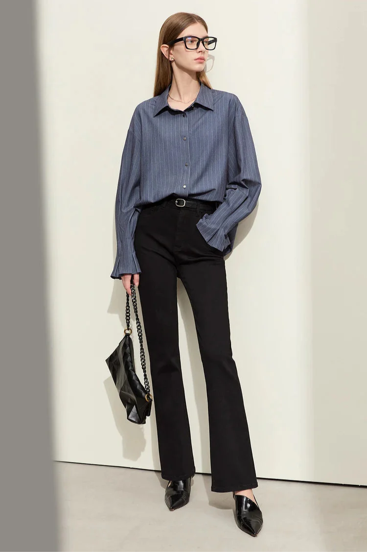 Randig skjorta med lång ärm och lös passform