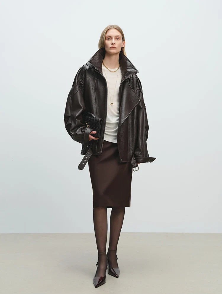 Mjuk, överdimensionerad läderjacka