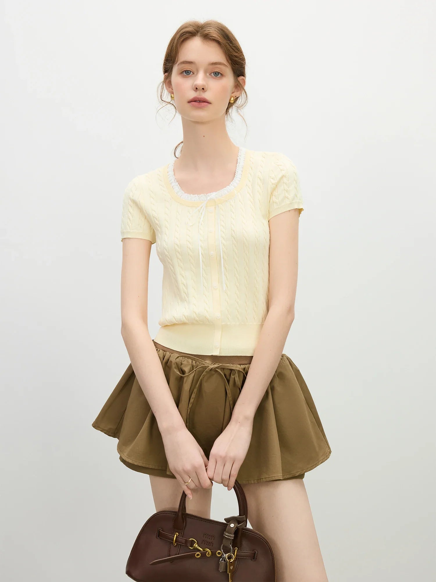 Kabelstickad Slim Fit Topp