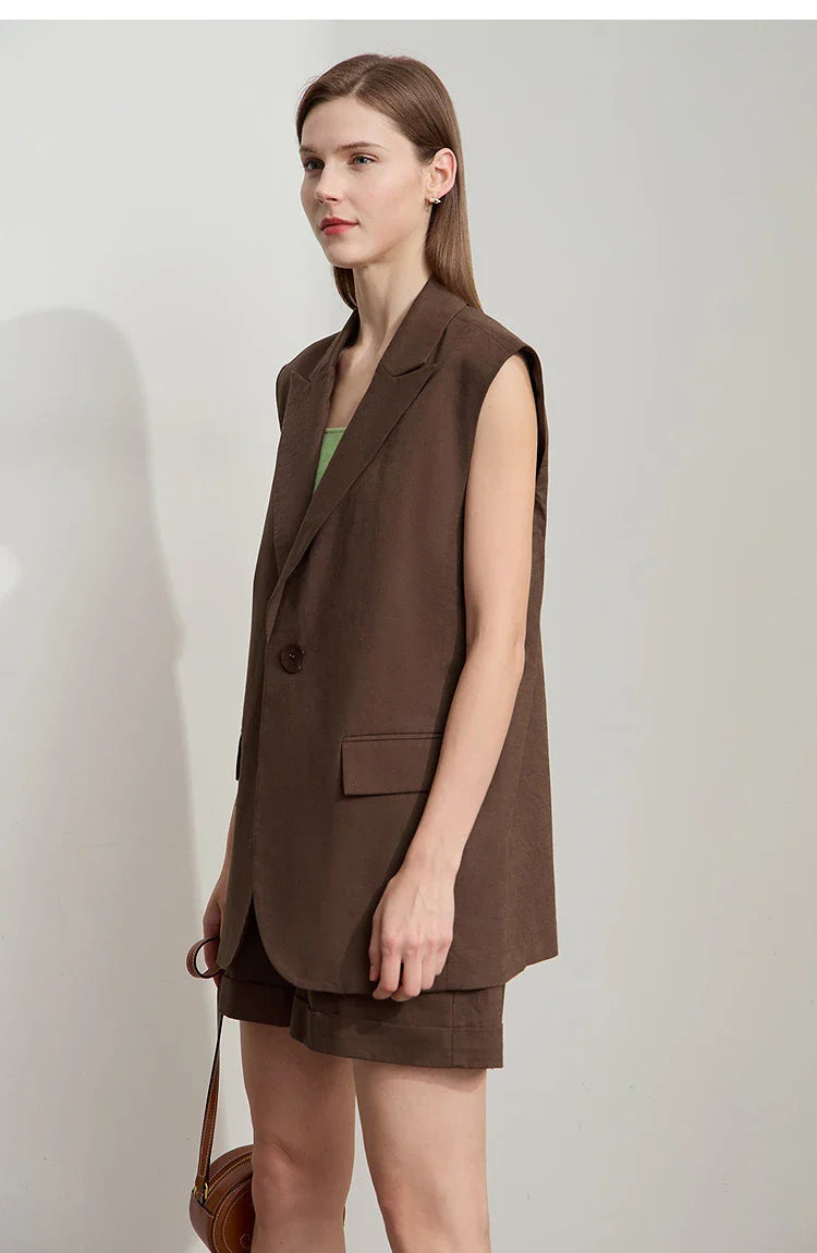 Set med lösviktslinne och shorts i bomull och linne