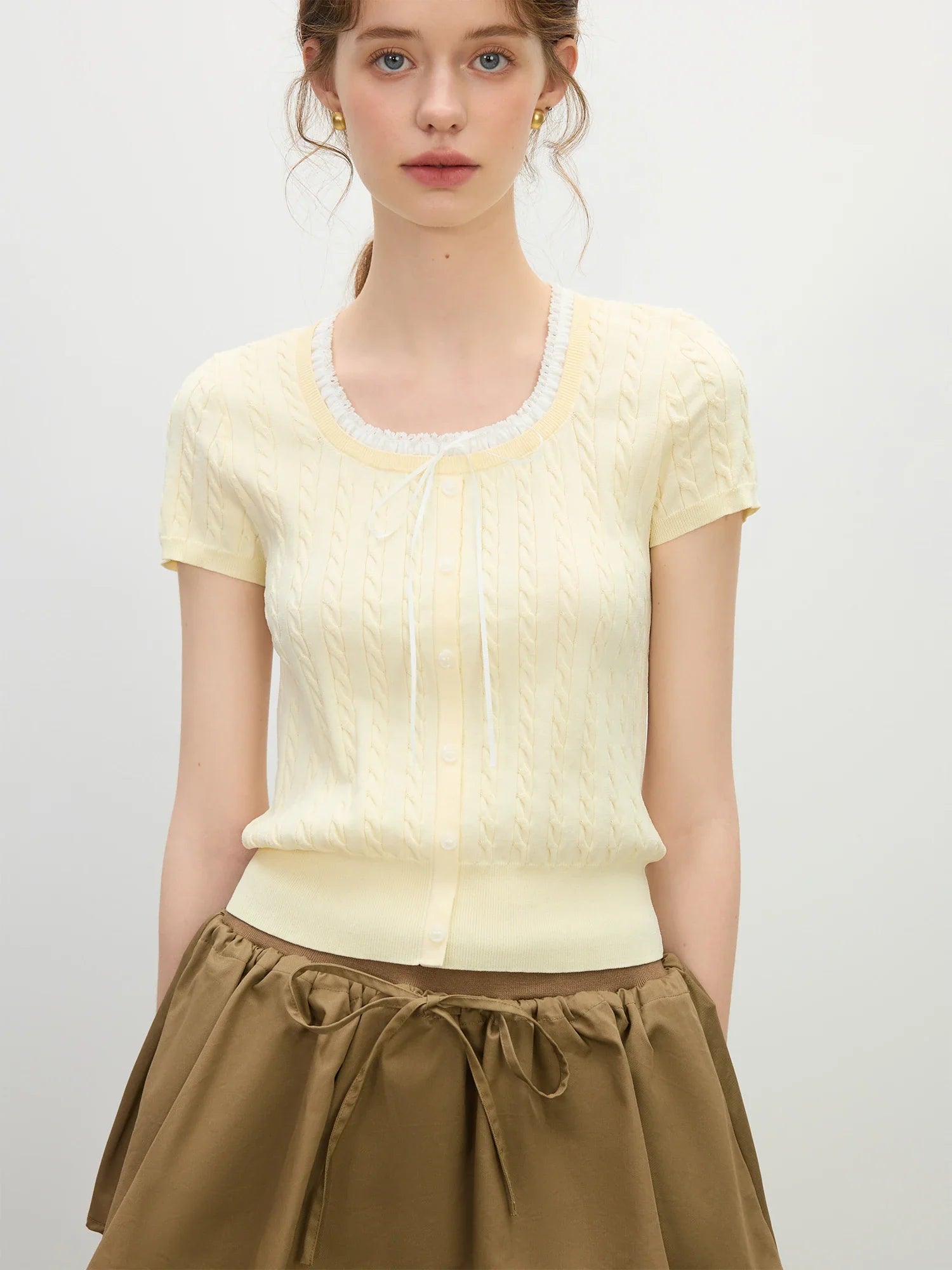 Kabelstickad Slim Fit Topp