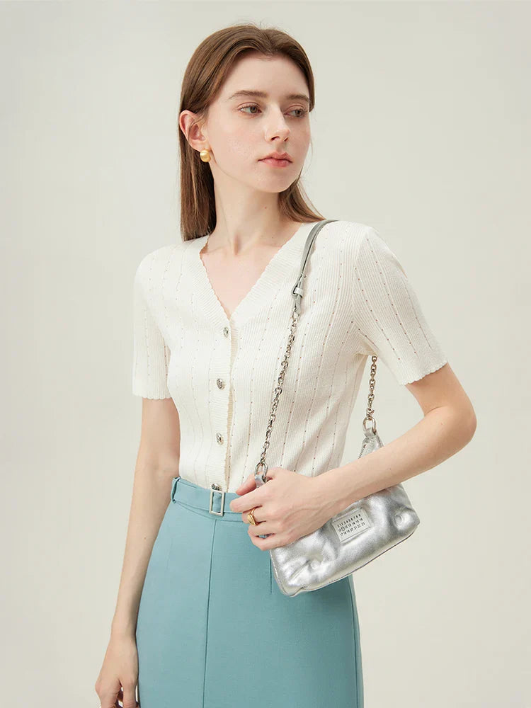 Mångsidig Klassisk Beige Stickad Sidenkofta